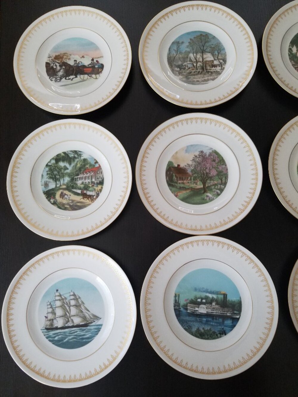 1970 12 PLATE Complete Collection American Settler Daily Life Scene Currier Ives